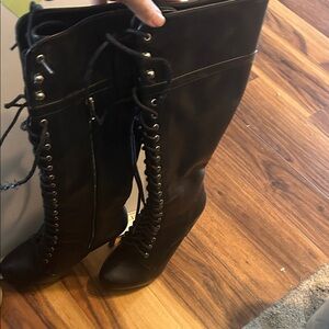 Luxe caley Women's Black Lace-Up Knee Boots